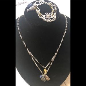 Lucky Brand Long Silver Bird Necklace and Bracelet